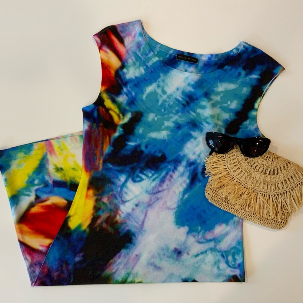 Nally & Millie Graffiti Print Jersey Knit Shift Dress (Small)